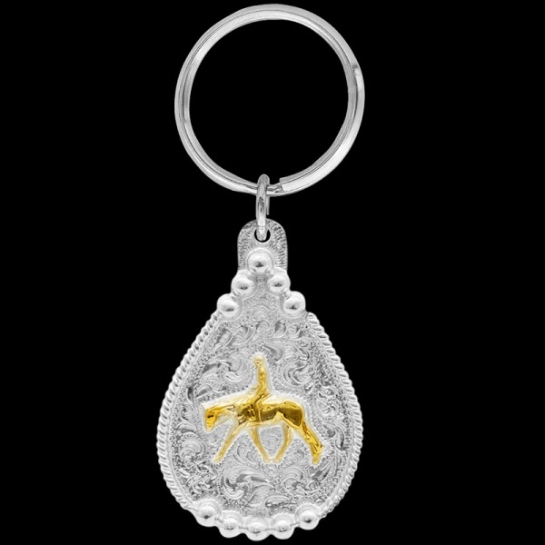 Gold English Pleasure, English riders, this one’s for you! This keychain includes a beautiful rope border, a English Pleasure 3D figure, and a key ring attachment. Eac